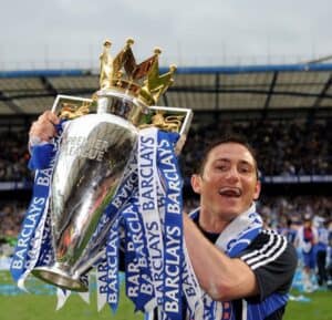 Lampard lifting Premier League trophy