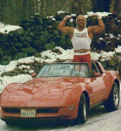 Hulk Hogan posing with his Chevrolet Corvette ZR1.