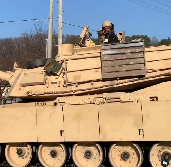 Jordan driving a Panzer