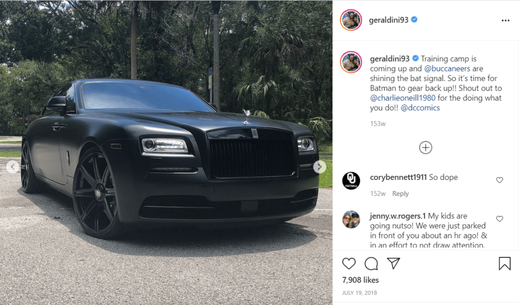 Gerald McCoy's dashing car posted on his Instagram.