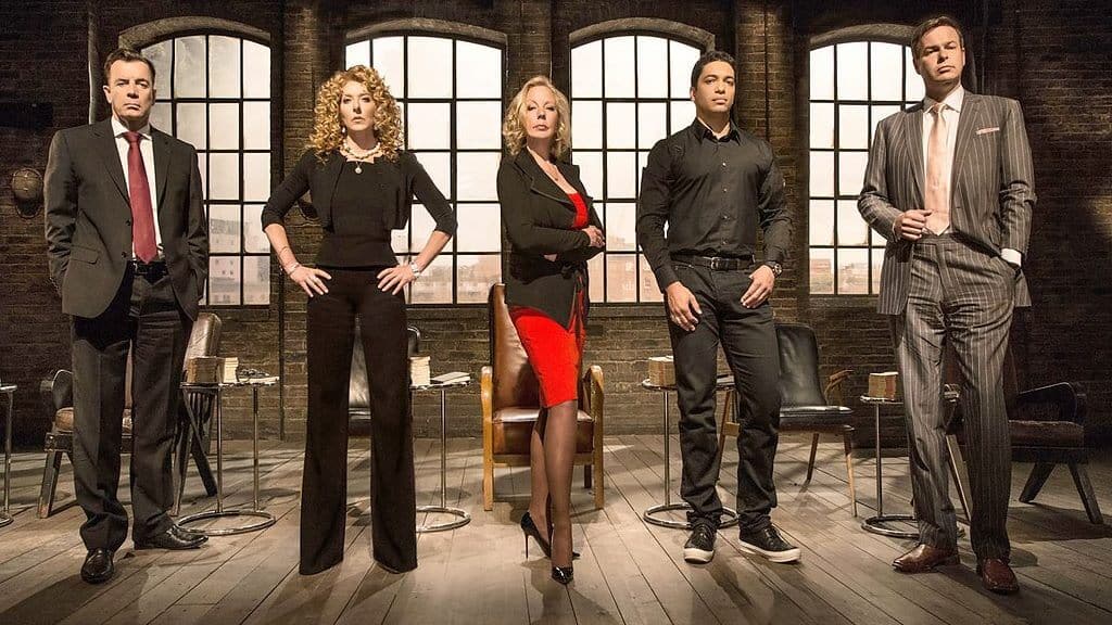 Meaden with her colleagues in the set of Dragon's Den