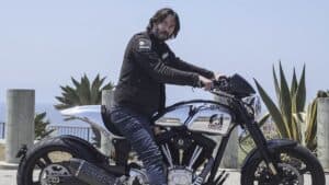 Reeves on bike of his Arch Motorbike Company