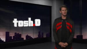 Tosh hosting his TV show, Tosh.0