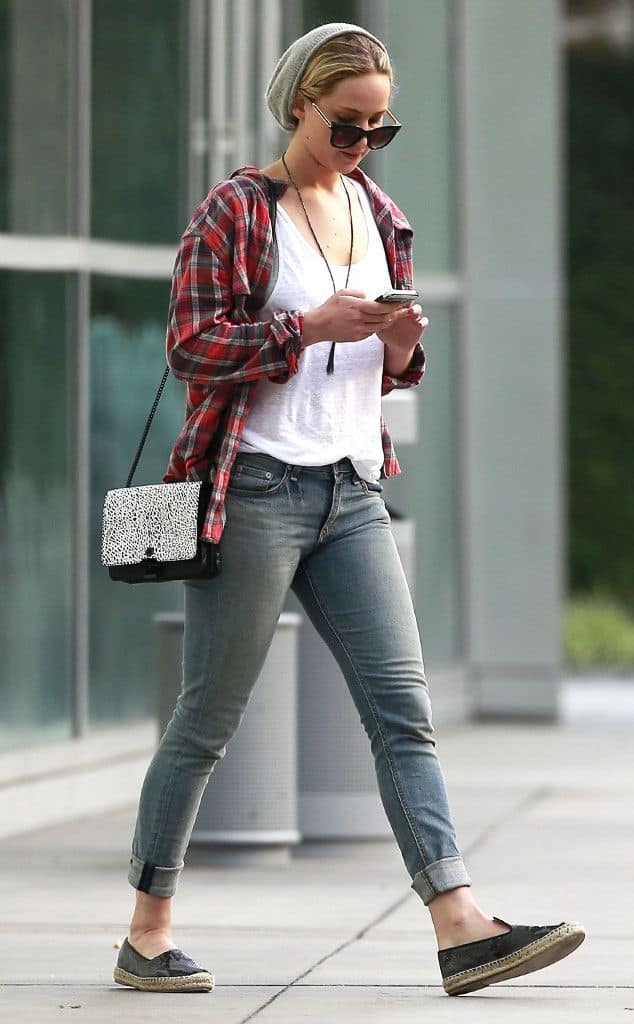 Jennifer Lawrence in a casual wear on street.