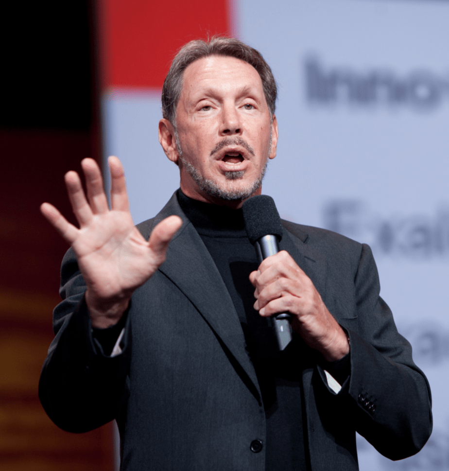 Richest People in America- Larry Ellison Holding Mic