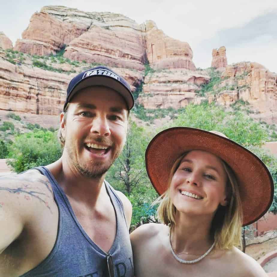 Kristen Bell on a vacation with her husband.