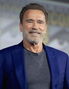 Arnold Schwarzenegger speaking at the 2019 San Diego Comic-Con International in San Diego, California.