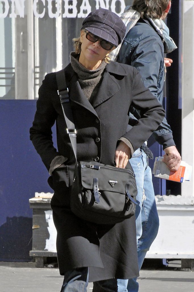 Meg Ryan, photographed wearing Prada bag.