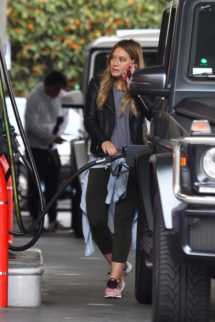 Hilary Duff Filling Up Her Mercedes-Benz G-Wagon