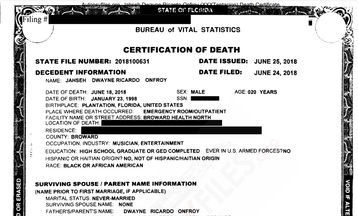 Reddit Xxxtentacion Autopsy Report And Photos Death Cause