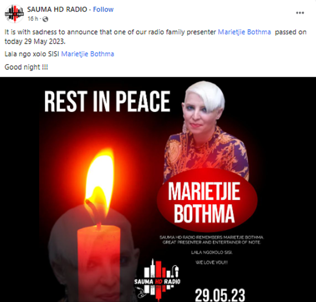 Marietjie Bothma cause of death